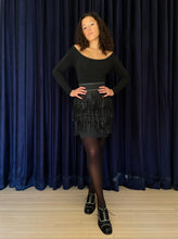 Load image into Gallery viewer, Patrick Kelly A/W 1989 Denim High Waisted Leather Fringe Skirt