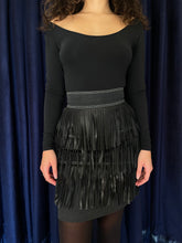 Load image into Gallery viewer, Patrick Kelly A/W 1989 Denim High Waisted Leather Fringe Skirt